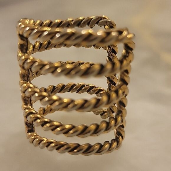 Feliks Adrik Cage Braided Rope Gold Brass Statement Boho Full Finger Ring 7 8 - Picture 4 of 5
